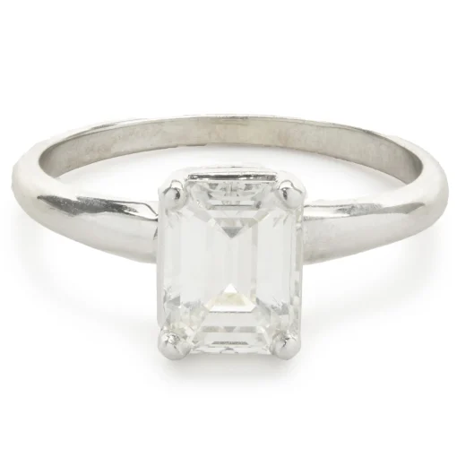 14 Karat White Gold Emerald Cut Diamond Engagement Ring