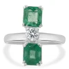 18 Karat White Gold Emerald and Diamond Three Stone Stack Ring