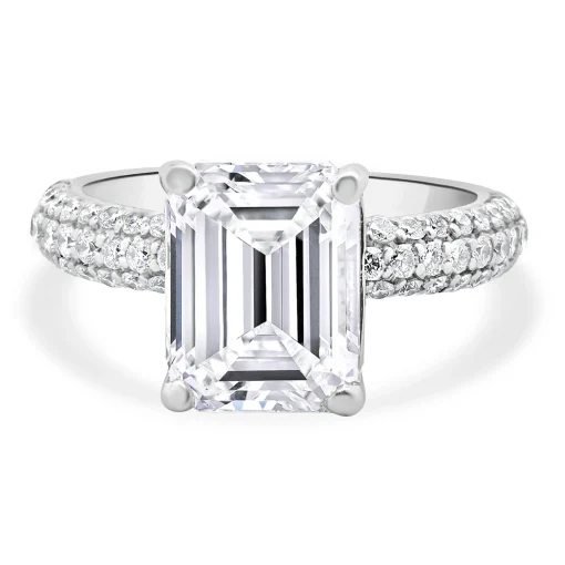 18 Karat White Gold Emerald Cut Diamond Engagement Ring