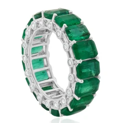 14 Karat White Gold Emerald and Diamond Eternity Band