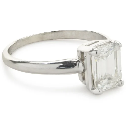 14 Karat White Gold Emerald Cut Diamond Engagement Ring