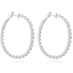 18 Karat White Gold Emerald Cut Diamond Hoop Earrings