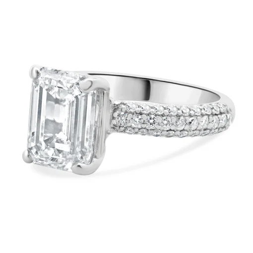 18 Karat White Gold Emerald Cut Diamond Engagement Ring
