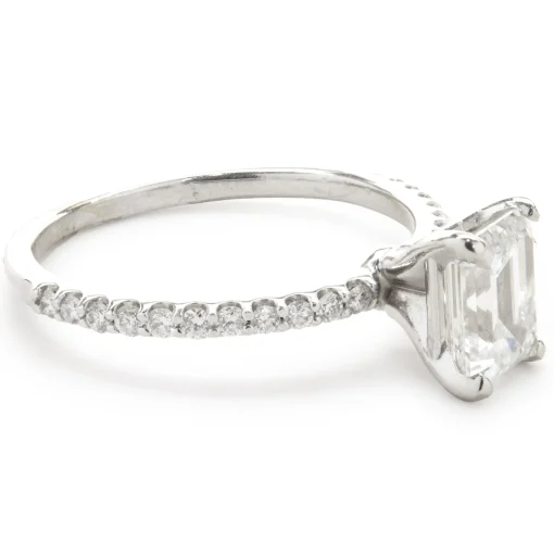 14 Karat White Gold Emerald Cut Diamond Engagement Ring