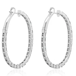 18 Karat White Gold Emerald Cut Diamond Hoop Earrings