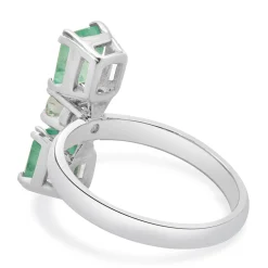 18 Karat White Gold Emerald and Diamond Three Stone Stack Ring