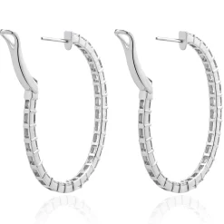 18 Karat White Gold Emerald Cut Diamond Hoop Earrings