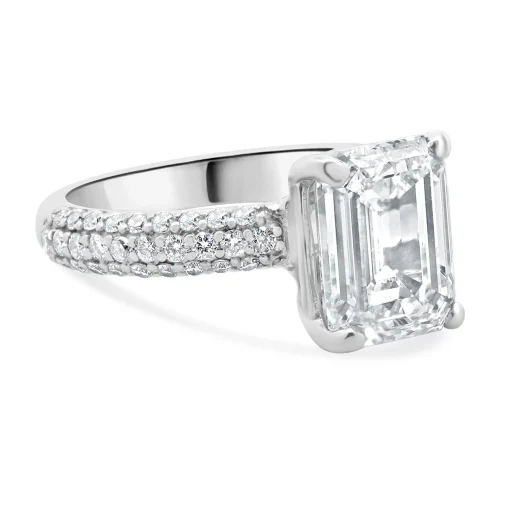 18 Karat White Gold Emerald Cut Diamond Engagement Ring