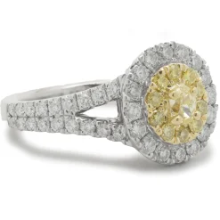 18 Karat White Gold Fancy Yellow and White Diamond Cluster Engagement Ring