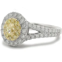 18 Karat White Gold Fancy Yellow and White Diamond Cluster Engagement Ring