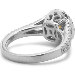 18 Karat White Gold Fancy Yellow and White Diamond Cluster Engagement Ring