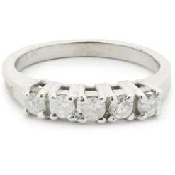 14 Karat White Gold Five Diamond Band