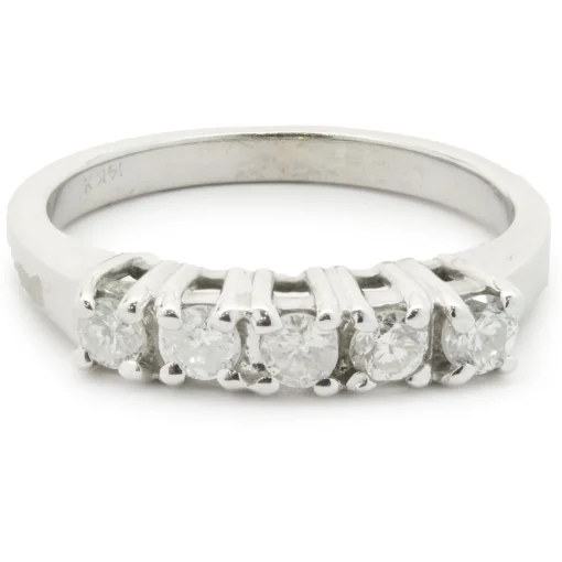 14 Karat White Gold Five Diamond Band