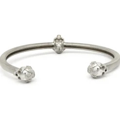 14 Karat White Gold Floral Skull Cuff Bracelet