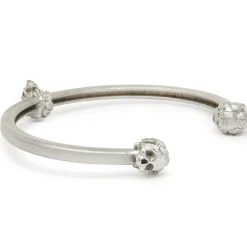 14 Karat White Gold Floral Skull Cuff Bracelet