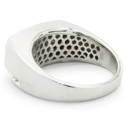 10 Karat White Gold Gents Sapphire and Diamond Signet Style Ring
