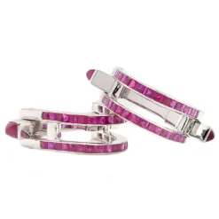 14 Karat White Gold Geometric Ruby Cufflinks
