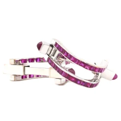 14 Karat White Gold Geometric Ruby Cufflinks