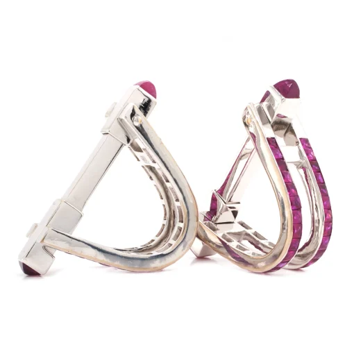 14 Karat White Gold Geometric Ruby Cufflinks