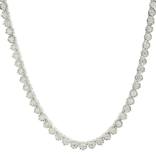 14 Karat White Gold Illusion Set Diamond Inline Tennis Necklace