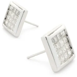 14 Karat White Gold Invisible Set Diamond Stud Earrings