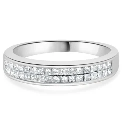 14 Karat White Gold Invisible Set Double Row Diamond Band