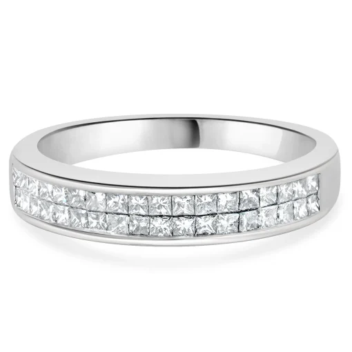 14 Karat White Gold Invisible Set Double Row Diamond Band