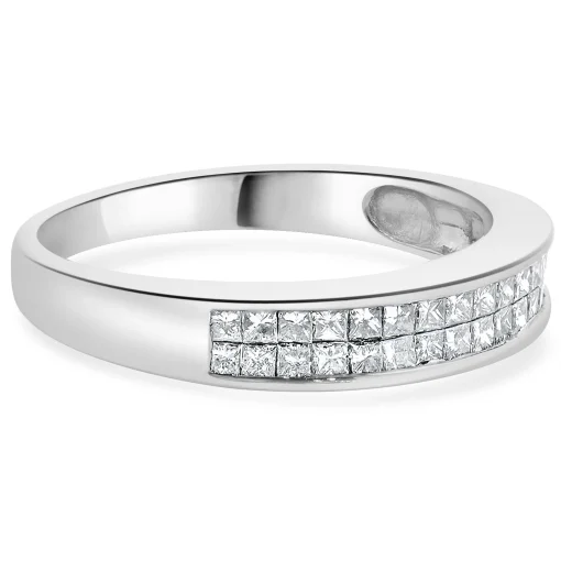 14 Karat White Gold Invisible Set Double Row Diamond Band