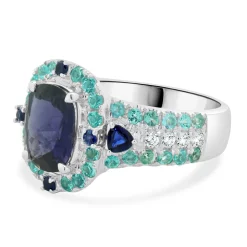 18 Karat White Gold Iolite and Paraiba Tourmaline Ring