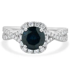 14 Karat White Gold Irradiated Blue Diamond Engagement Ring