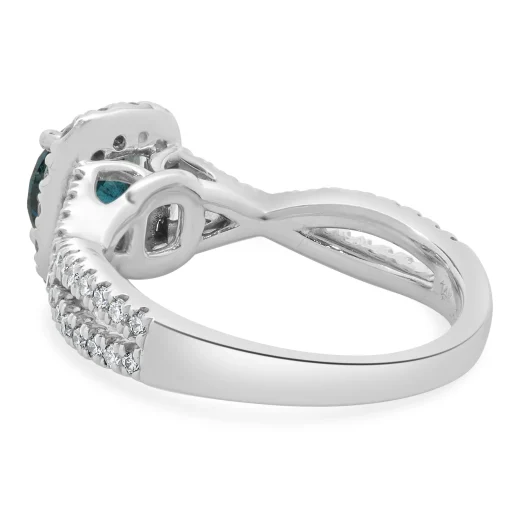 14 Karat White Gold Irradiated Blue Diamond Engagement Ring