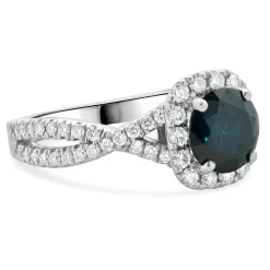 14 Karat White Gold Irradiated Blue Diamond Engagement Ring