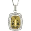 14 Karat White Gold Lemon Quartz and Diamond Pendant
