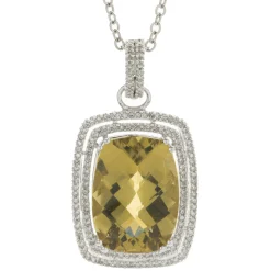 14 Karat White Gold Lemon Quartz and Diamond Pendant