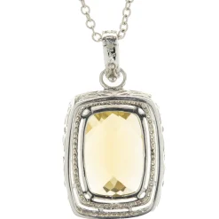 14 Karat White Gold Lemon Quartz and Diamond Pendant