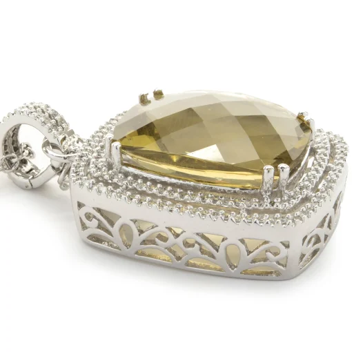 14 Karat White Gold Lemon Quartz and Diamond Pendant