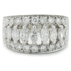 14 Karat White Gold Marquise Cut Three Row Diamond Cigar Band