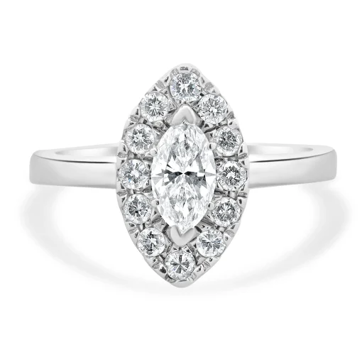 14 Karat White Gold Marquise Cut Diamond Engagement Ring