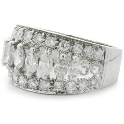 14 Karat White Gold Marquise Cut Three Row Diamond Cigar Band