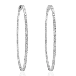 14 Karat White Gold 53MM Diamond Inside Outside Hoop Earrings