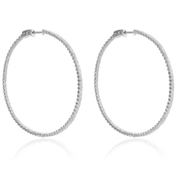 14 Karat White Gold 53MM Diamond Inside Outside Hoop Earrings