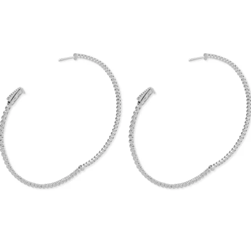 14 Karat White Gold 53MM Diamond Inside Outside Hoop Earrings