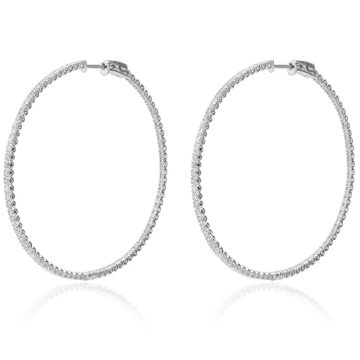 14 Karat White Gold 53MM Diamond Inside Outside Hoop Earrings