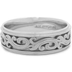 14 Karat White Gold 7MM Filigree Band