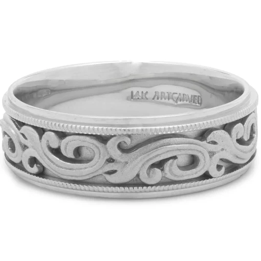 14 Karat White Gold 7MM Filigree Band