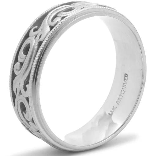 14 Karat White Gold 7MM Filigree Band