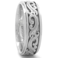 14 Karat White Gold 7MM Filigree Band