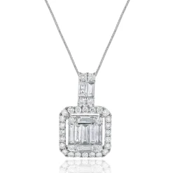 18 Karat White Gold Mosaic Diamond Drop Necklace