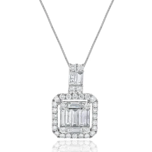 18 Karat White Gold Mosaic Diamond Drop Necklace