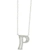 18 Karat White Gold Mosaic Set Diamond Initial P Necklace